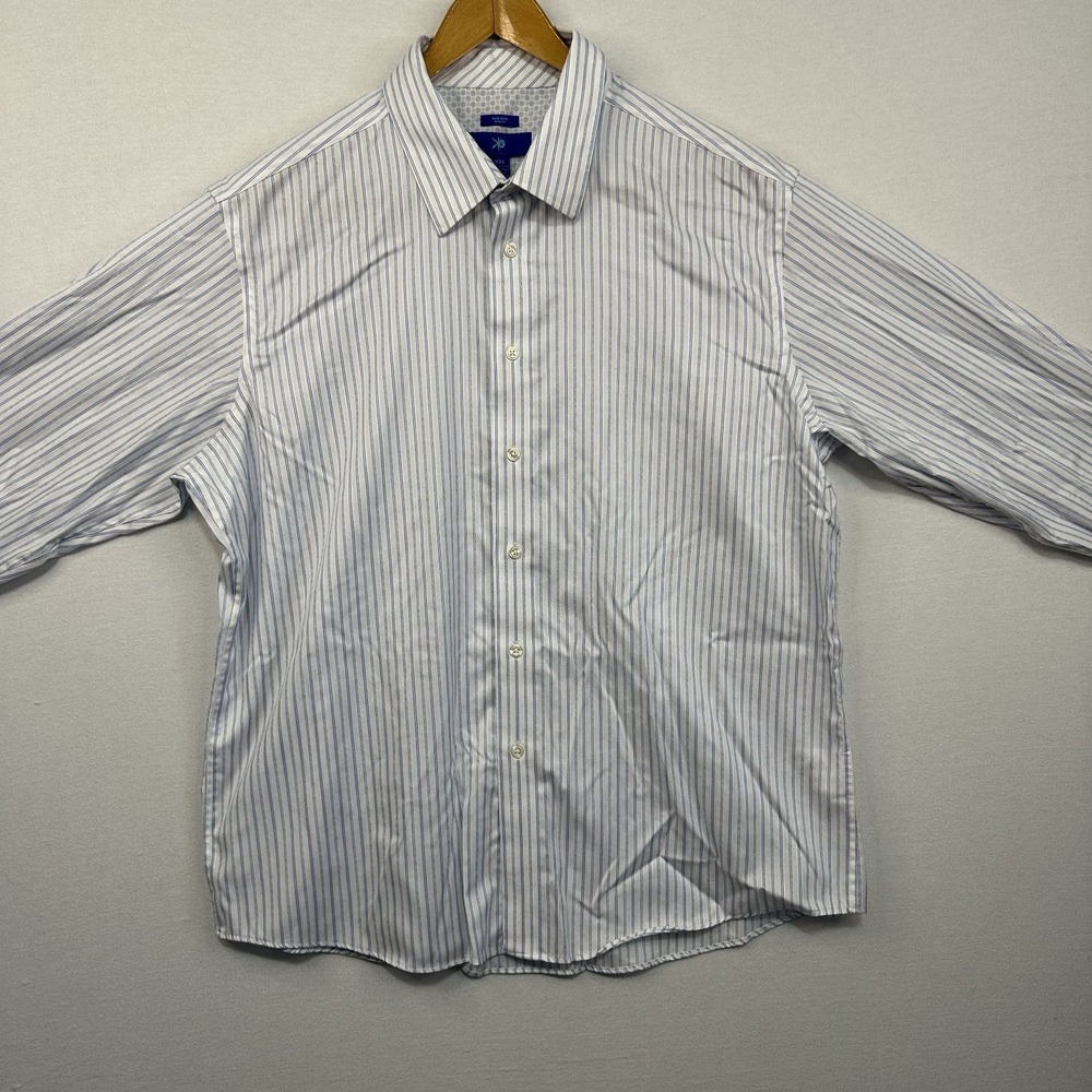 Egara Men's XXL Blue & White Striped Dress Shirt Non-Iron Slim Fit
